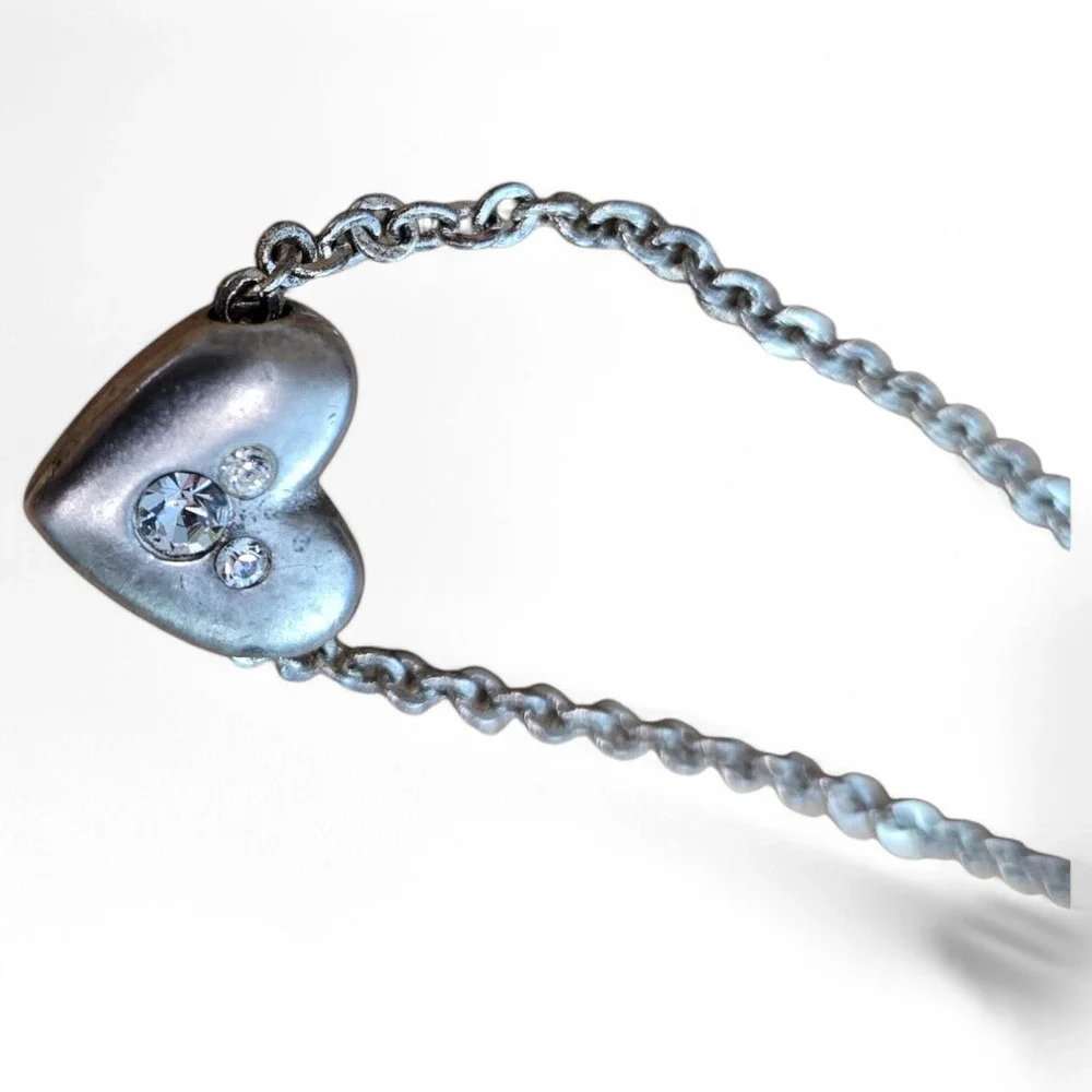 Super Cute Disney Mickey Mouse Rhinestone Heart Slider Pendant Silver Tone Chain